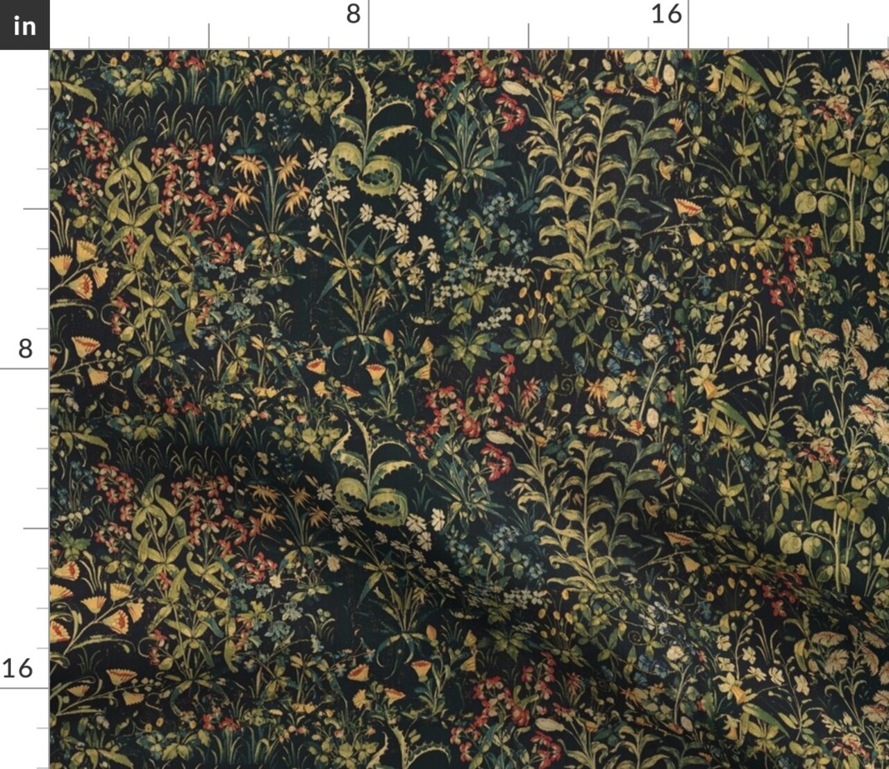 Unicorn Floral Spring Night Medieval Antique Garden Kitchen Castle Custom Printed Fabric by Spoonflower Various Fabrics by the Yard or Fat Quarter